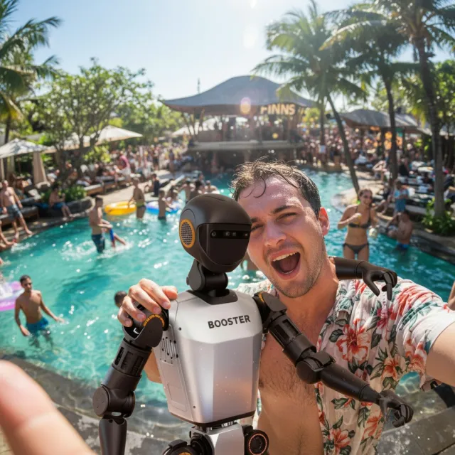 Guest selfie with a botshift robot at your beach club