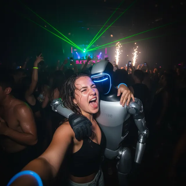 Guest selfie with a botshift robot at your beach club