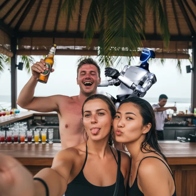 Guest selfie with a botshift robot at your beach club