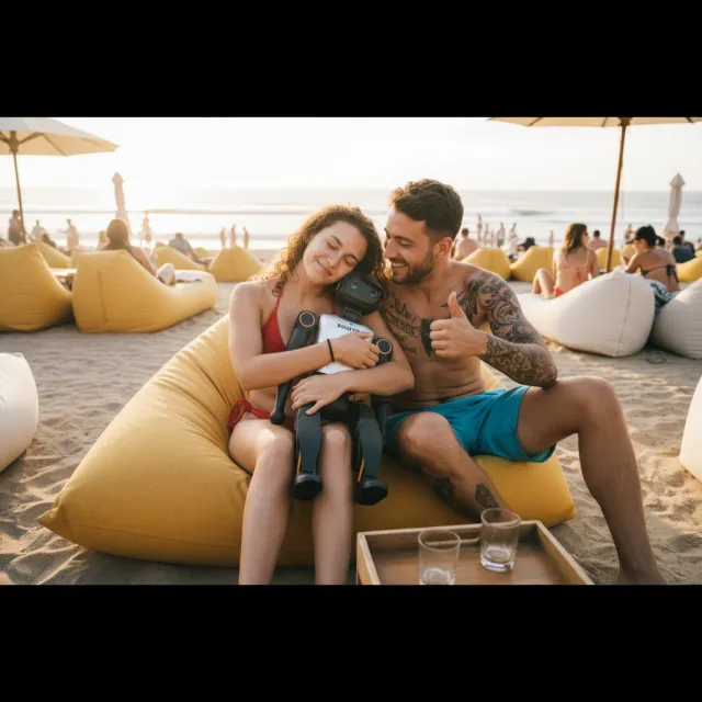 Guest selfie with a botshift robot at your beach club
