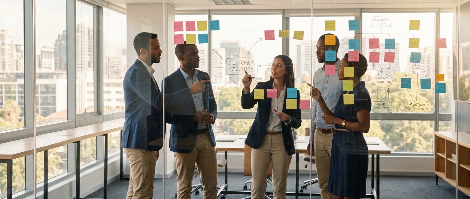 A team mapping their business workflows together